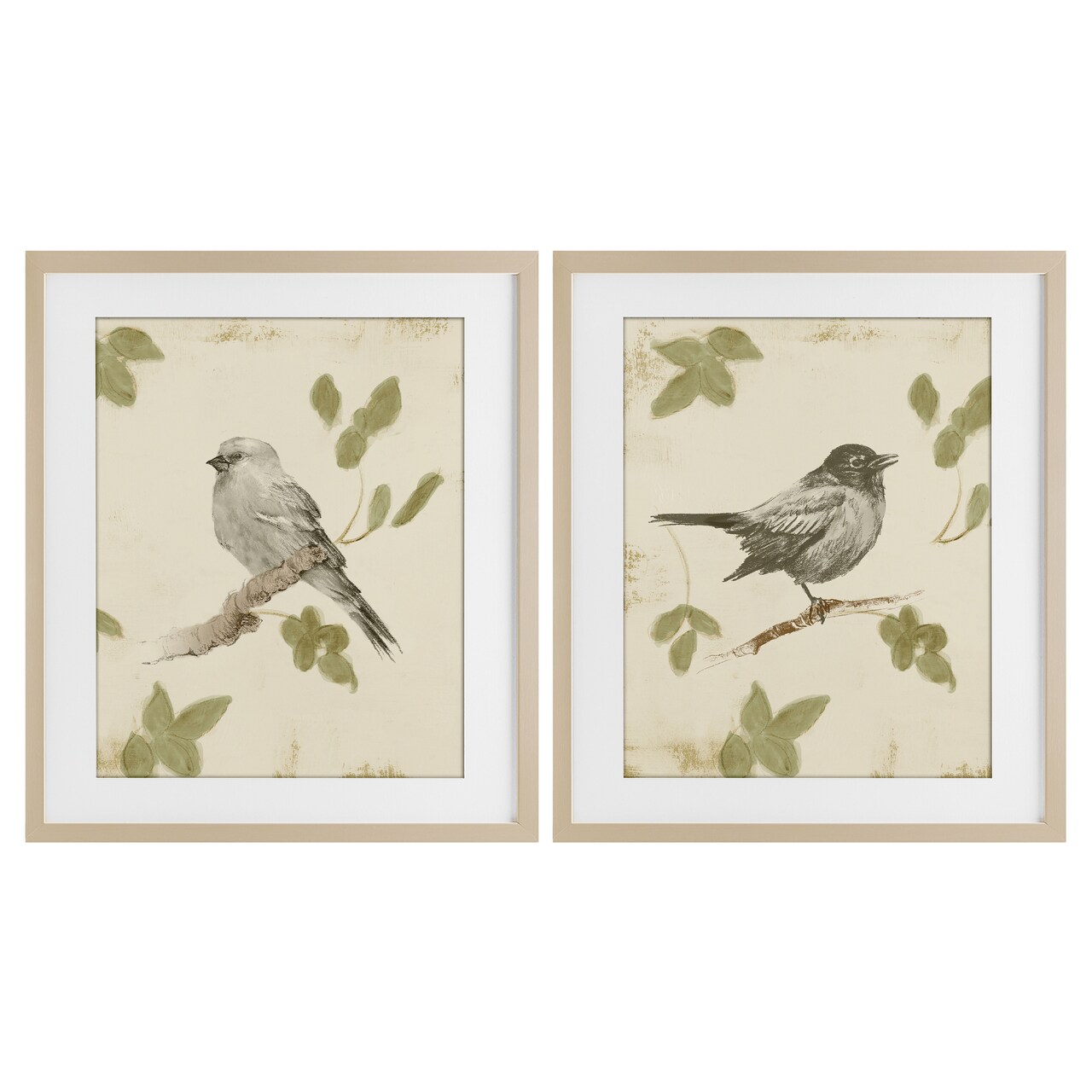Stupell Industries Neutral Bird Scene 2pc Framed Print Under Glass Set, design by Lanie Loreth
